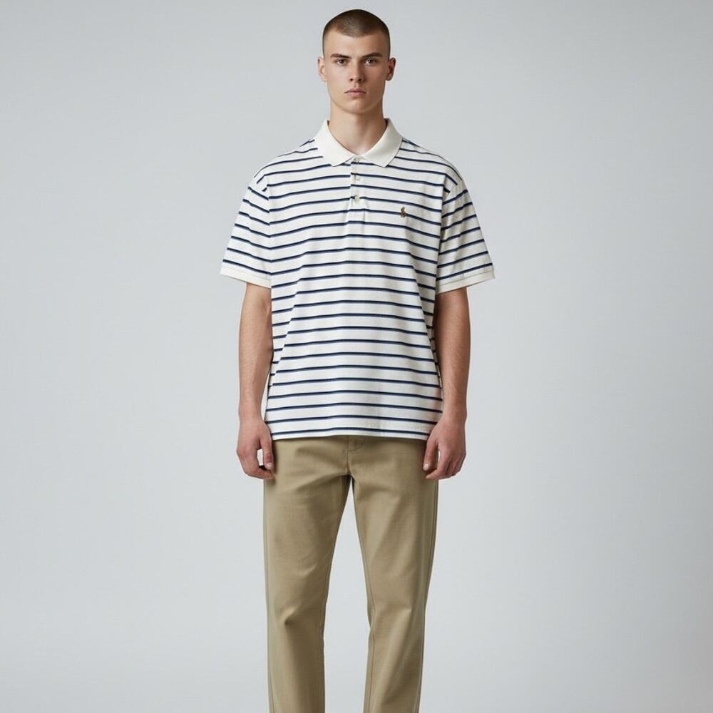 Polo Ralph Lauren Classic Fit Striped Soft Cotton Polo Men's Sz M White Blue
